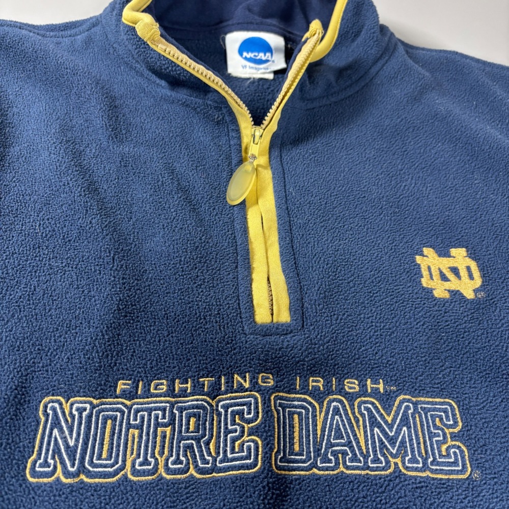 Vintage Notre Dame Fighting Irish Fleece Quarter Zip‎ Mens XL Blue Gold NCAA